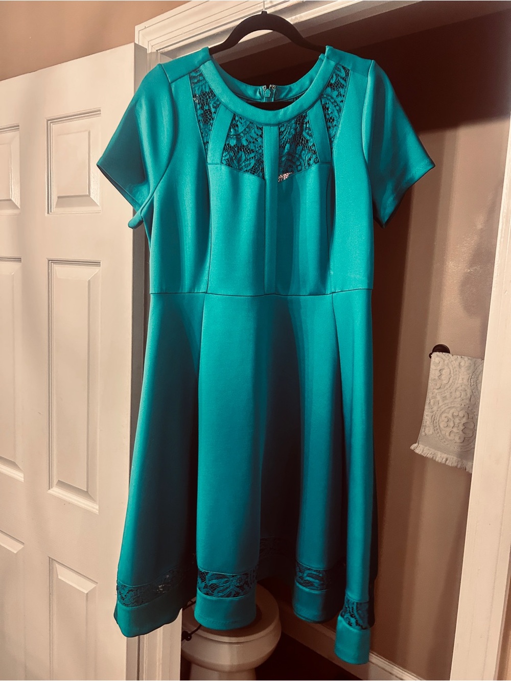 Lane Bryant Teal Lace-Trim Fit & Flare Dress